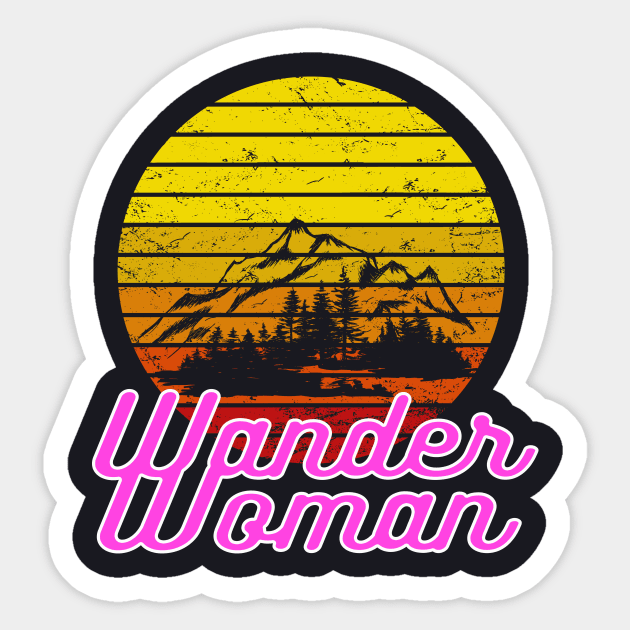 Wander Woman retro Hiking Gifts Sticker by Foxxy Merch